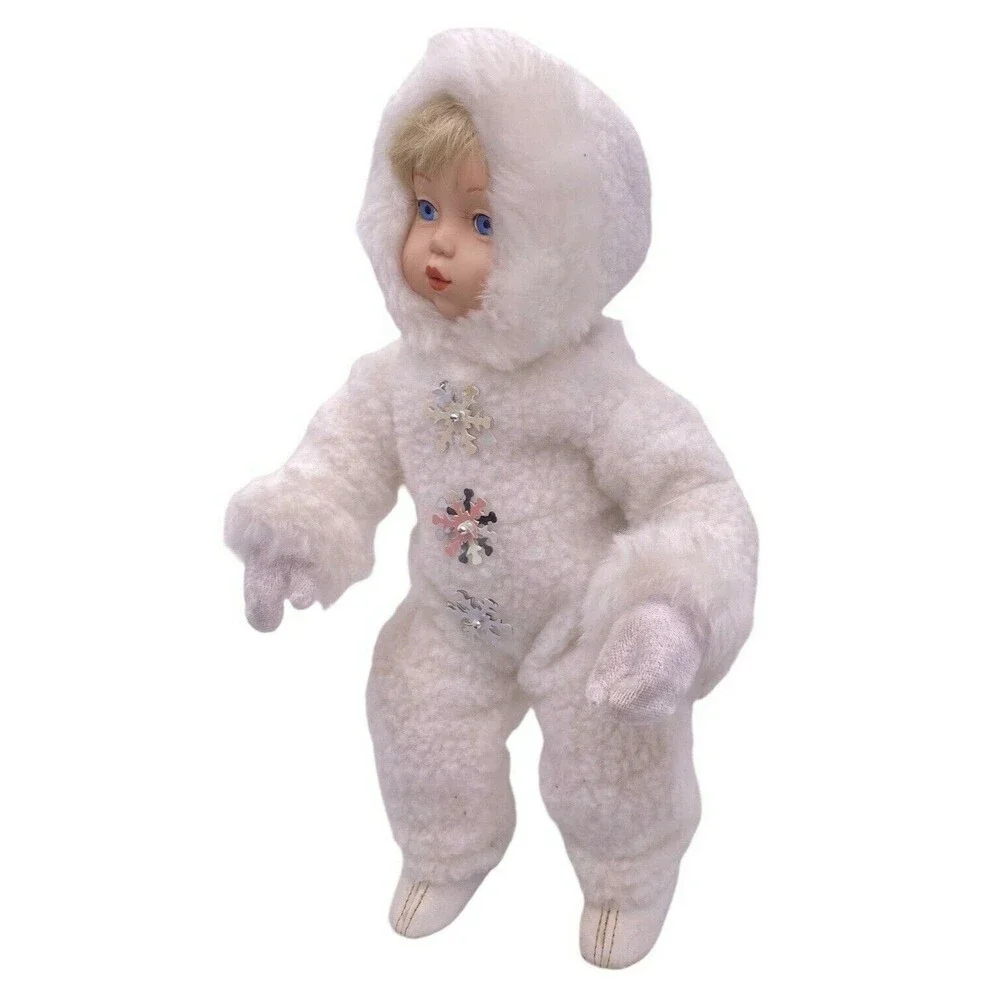 Vintage 1995 Ashton Drake SnowBabies Porcelain Doll Titus Tomescu White Snowsuit
